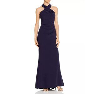 Eliza J Cross Halter Gown Women Sz 14 Navy Formal Wedding Bridesmaid Elegant NEW